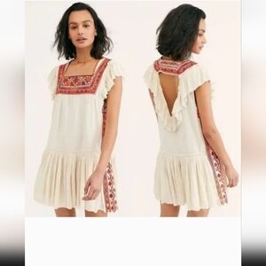 Free People Cream and Red Backless Dress